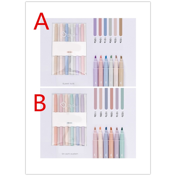 6 Bút dạ quang hai đầu mềm mại nhiều màu sắc trang trí diy