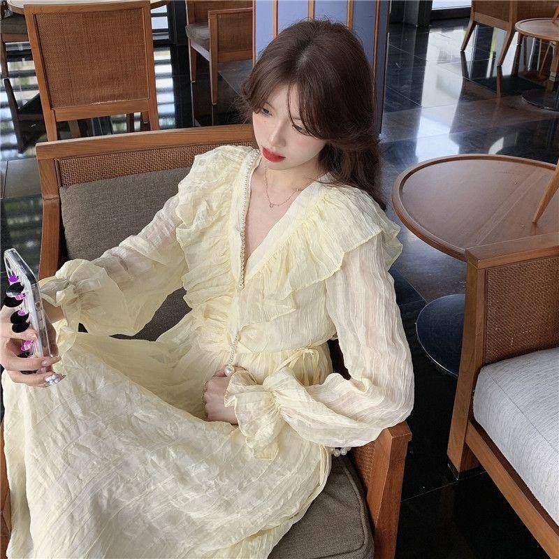 Đầm Midi Cổ Chữ V Thời Trang Mùa Xuân Pháp 2022 Cho Nữ