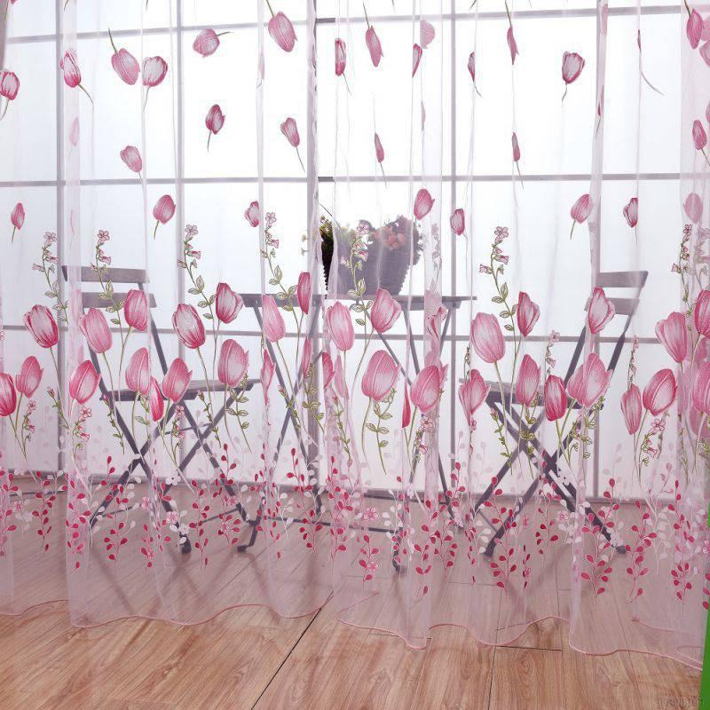1 Rèm Cửa Vải Tuyn Hình Hoa Tulip Trang Trí Phòng Khách
