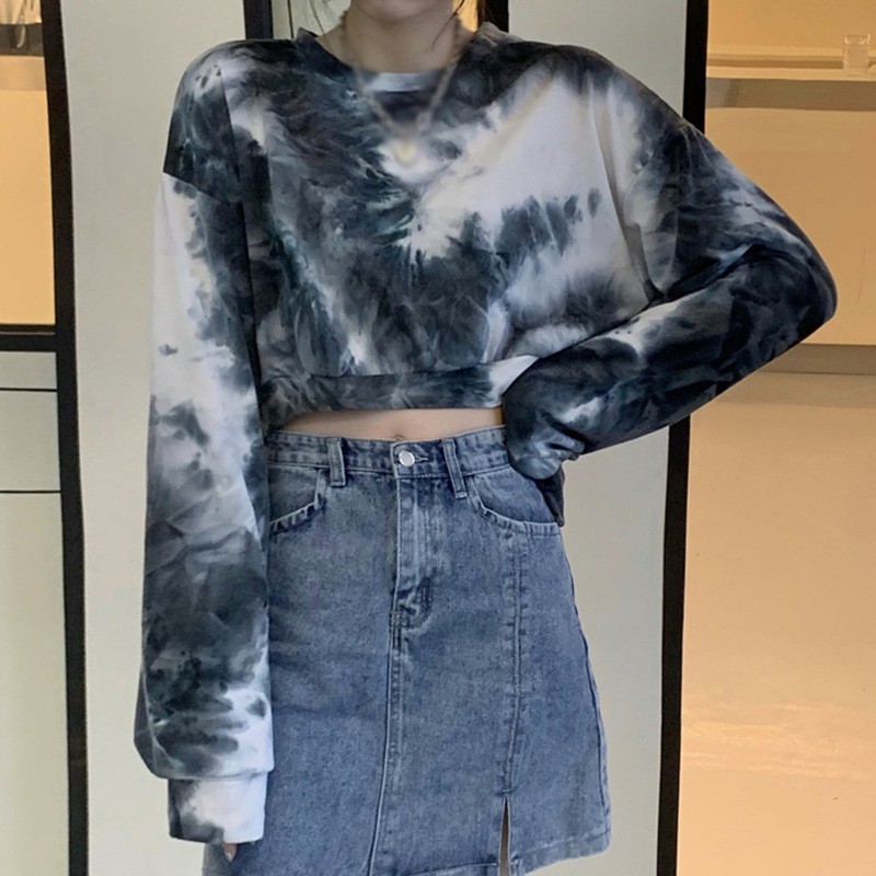 Áo Thun Tay Dài Cổ Tròn Màu Nhuộm Thời Trang Mùa Thu | BigBuy360 - bigbuy360.vn