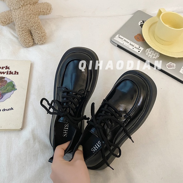 Giày oxford búp bê lolita mũi vuông đế thấp vintage đi học Tăng Chiều Cao Buộc Dây Phong Cách Anh Quốc trắng đen nâu