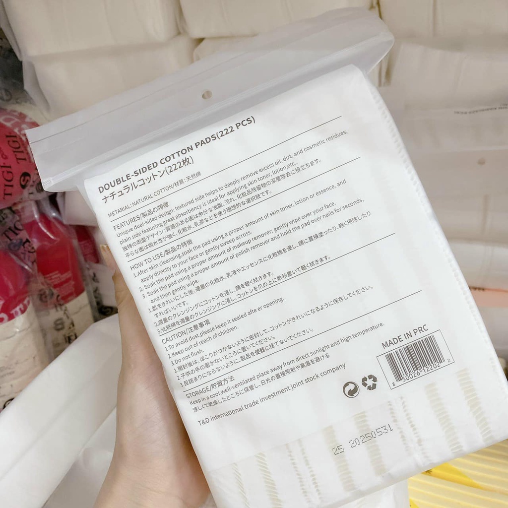 Bông Tẩy Trang 222 miếng Natural Cotton Pad - Bông tẩy trang 3 lớp - Đồ trang điểm nội địa trung