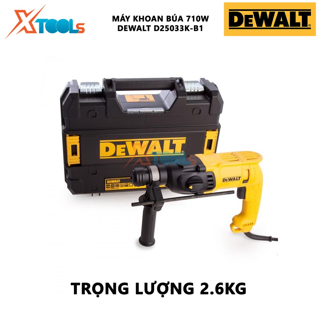 Máy khoan bê tông cầm tay DEWAKT D25033K-B1 Máy khoan búa 3 chức năng Công suất 710W, đục phá tường, bê tông mạnh mẽ