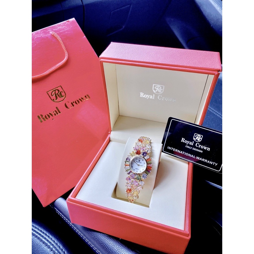 Đồng hồ đeo tay nữ chính hãng, đồng hồ nữ ROYAL CROWN đính full kim cương nhân tạo siêu cao cấp, sang chảnh dành cho nữ