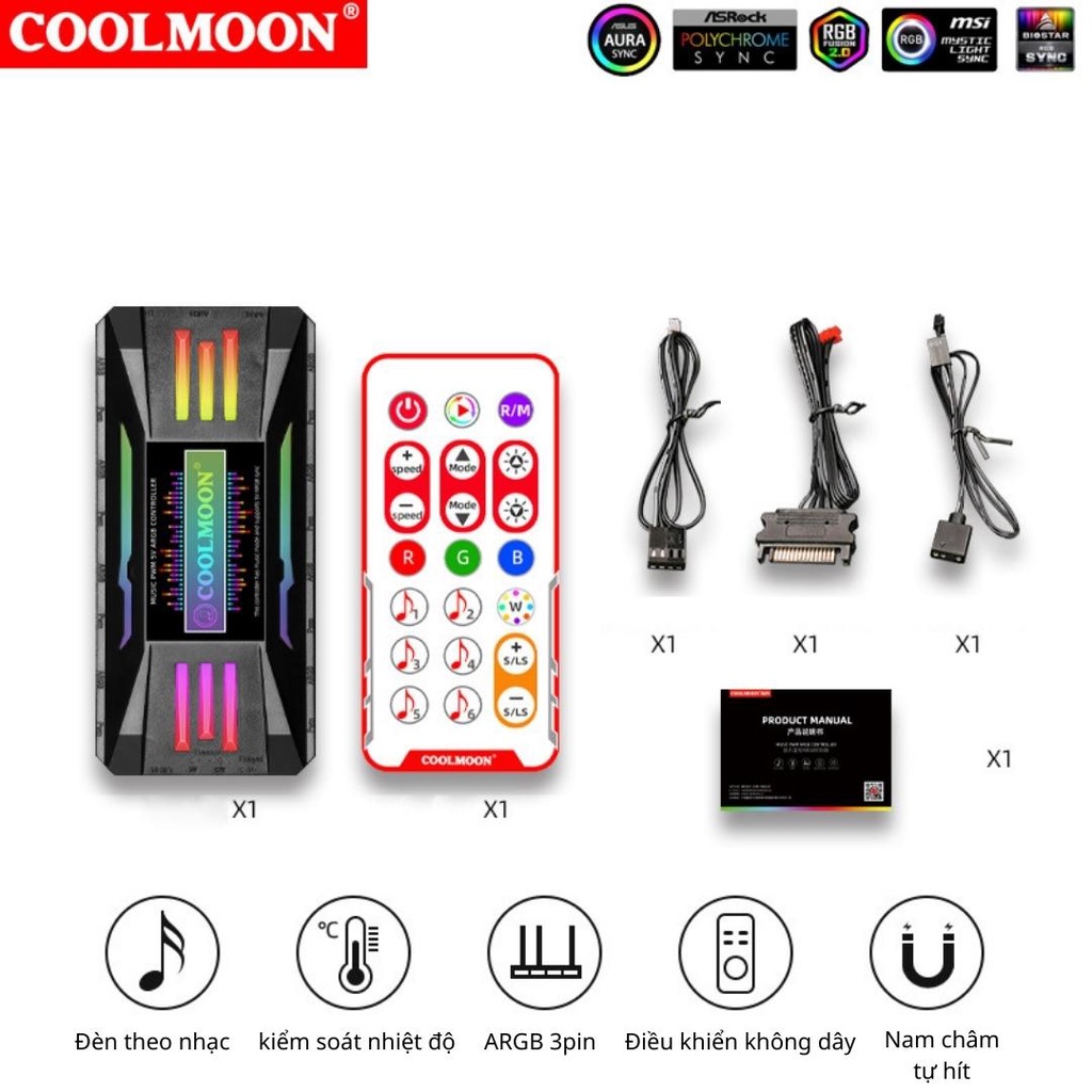 Bộ Hub Coolmoon đồng bộ Mainboard, Sync Mainboard,Nháy Đèn Theo Nhạc Cập Nhập Liên Tục Bản Mới