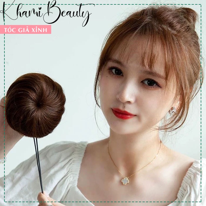 Tóc giả búi củ tỏi Khami Beauty, búi tròn sợi tơ, có dây rút tiện lợi