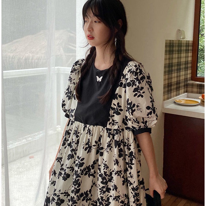 Đầm Hoa Tay Phồng Dáng Rộng Thời Trang Hàn Quốc Xinh Xắn