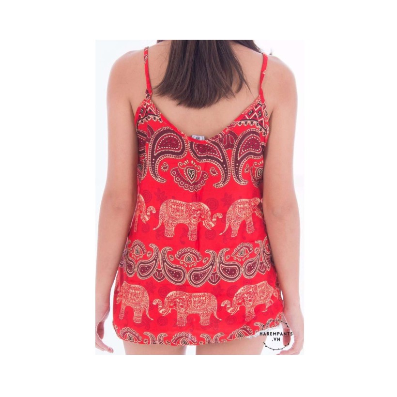 Áo hai dây hàng Thái Harem Pants Raindrop Elephants Top Summer Red (màu đỏ cam)