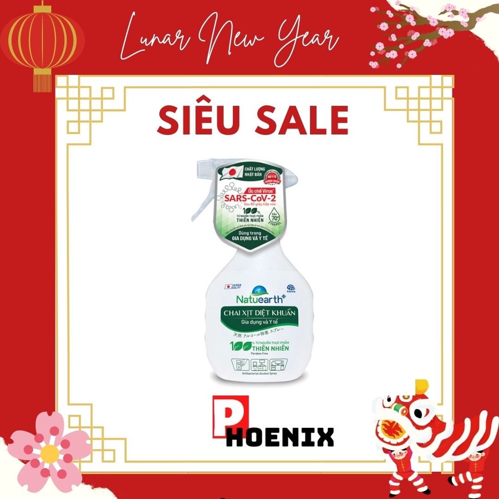 Bình xịt khử khuẩn gia dụng và y tế NATUEARTH, 100% từ nguồn thực phẩm thiên nhiên, khử khuẩn dụng cụ y tế