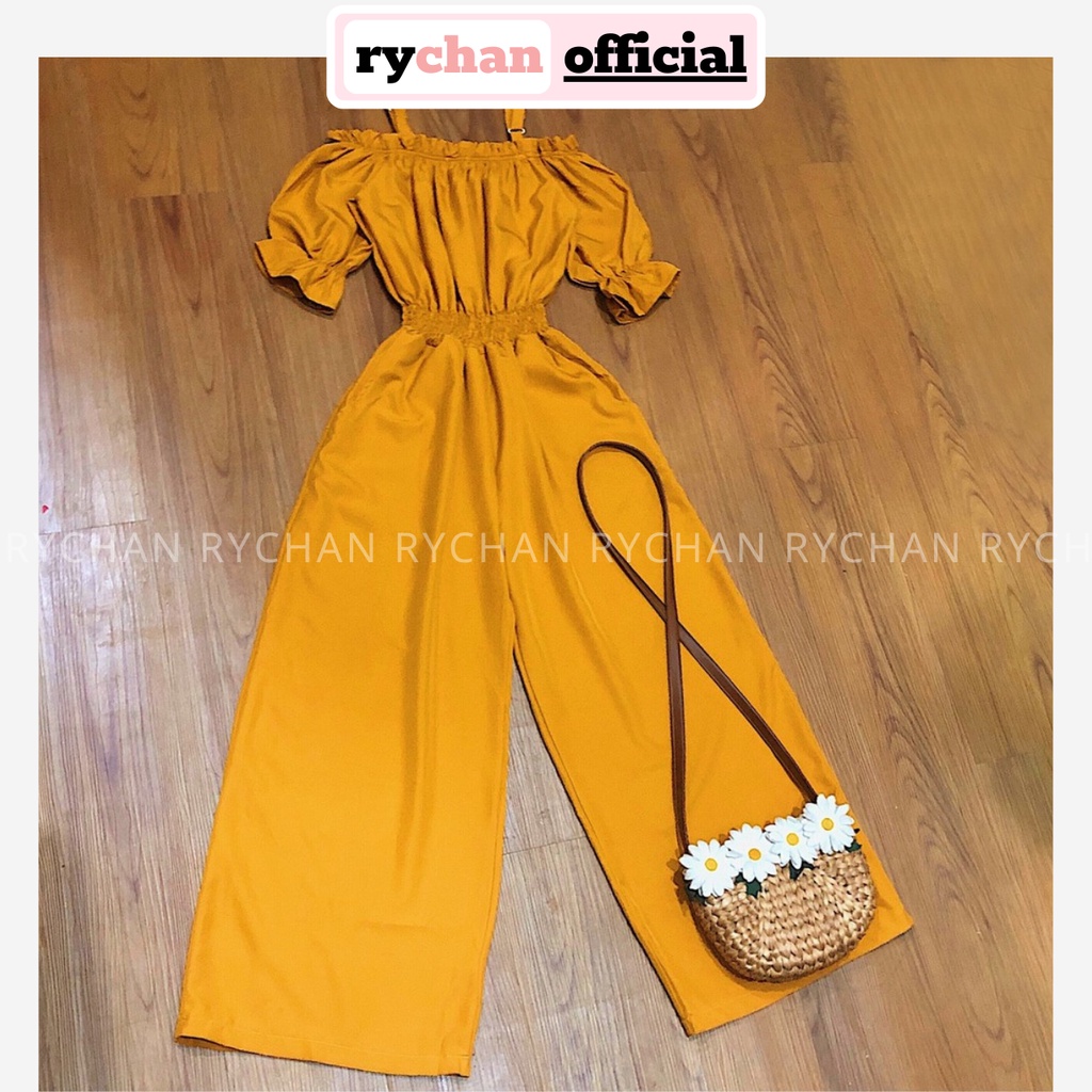 JU781 - Jumpsuit Trễ Vai Tay Loe Vàng Cam