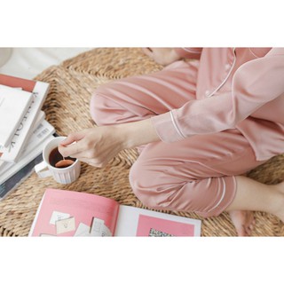 Bộ Pijama lụa MOMOJAMA - Hồng tro - M1920