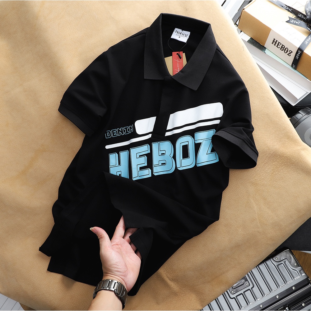 Áo thun nam có cổ, polo logo GREEN HEBOZ chất vải cotton 4 chiều in hình cao cấp - BLACK - 00001211