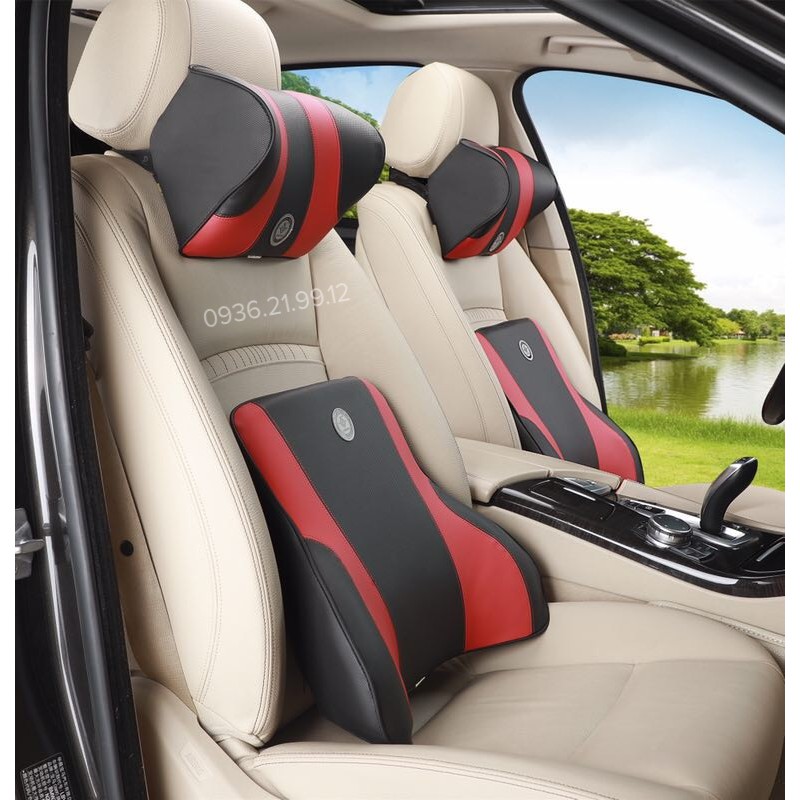 Bộ Gối Tựa Đầu Tựa Lưng Cao Su Non Vỏ Da Vỏ Vải Cao Cấp Dùng Cho Ô Tô Xe Hơi (01 Gối + 01 Tựa lưng)