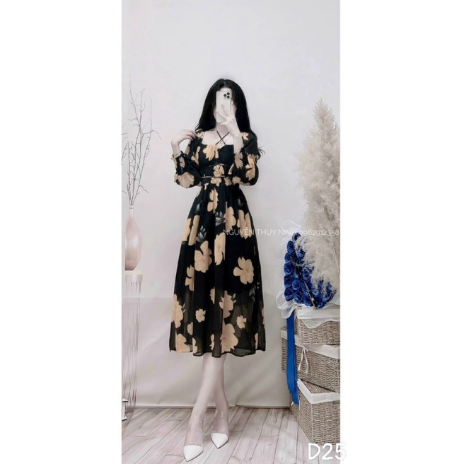 (FREE SHIP) ĐẦM VOAN LỤA BÔNG XINH XẮN NHẸ NHÀNG DỰ TIỆC CÔNG SỞ SIÊU XINH HHP