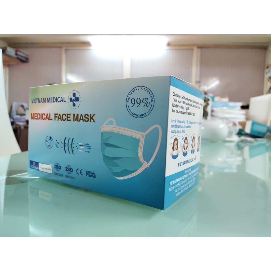 Khẩu Trang Y Tế 4 Lớp Có LOGO,Hộp 50 Chiếc Kháng Khuẩn VN Medical