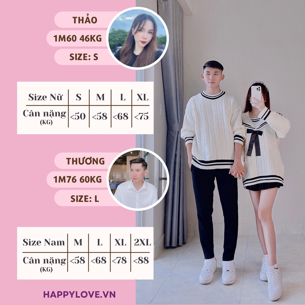 Đồ đôi Couple Áo Len Cặp đôi Nam nữ màu Trắng vặn thừng Thuỷ Thủ chất len dày dặn Quảng Châu cao cấp HAPPYLOVE H12
