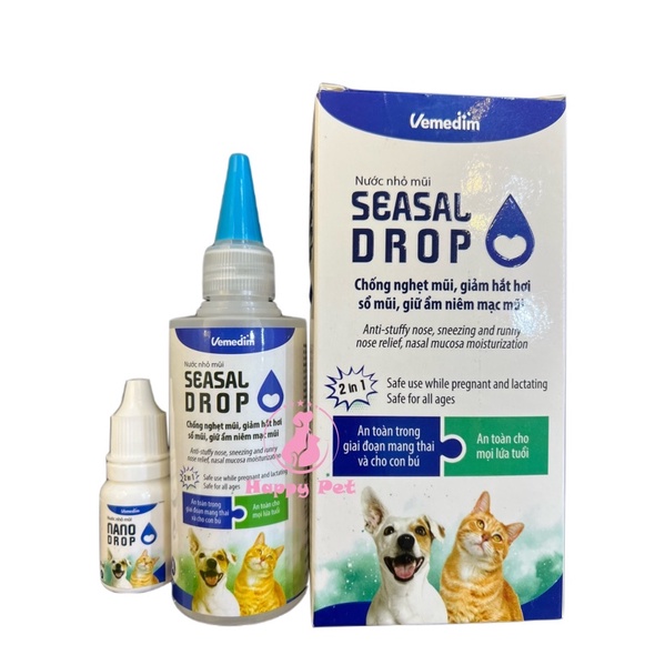 Vemedim Seasal Drop nước nhỏ mũi chó mèo, chống nghẹt mũi, hắt hơi, 1 hộp 1 cặp-HappyPet