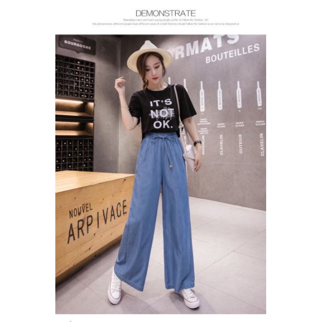 HÀNG NHẬP KHẨU -  Quần ống rộng - Quần jeans ống rộng lưng thun A021 - quần nữ ống suông _ shop Thảo Tiên - Hàng Nhập Kh