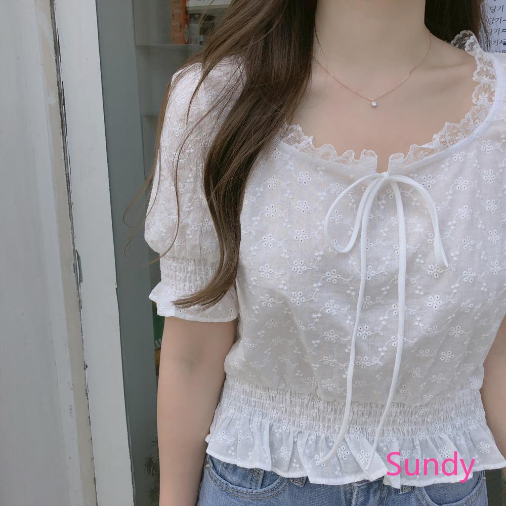 Áo Sơ Mi Tay Ngắn Phồng Cổ Tròn Kiểu Retro Thời Trang Mùa Hè Dành Cho Nữ