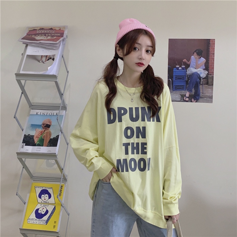 SUXI Áo Sweater Nữ Tay Dài Dáng Rộng In Hình Phong Cách Hàn Quốc
