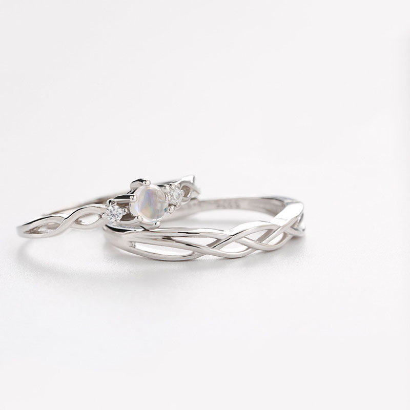 Nhẫn cặp đính đá quý nhân tạo sang trọng có thể điều chỉnh