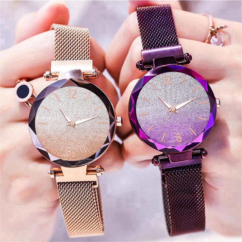 Ready Stock 11 Colors Women Magnet Buckle Gradient Color Starry Sky Watch Best Gift Clock