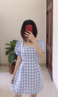Đầm caro cột eo
