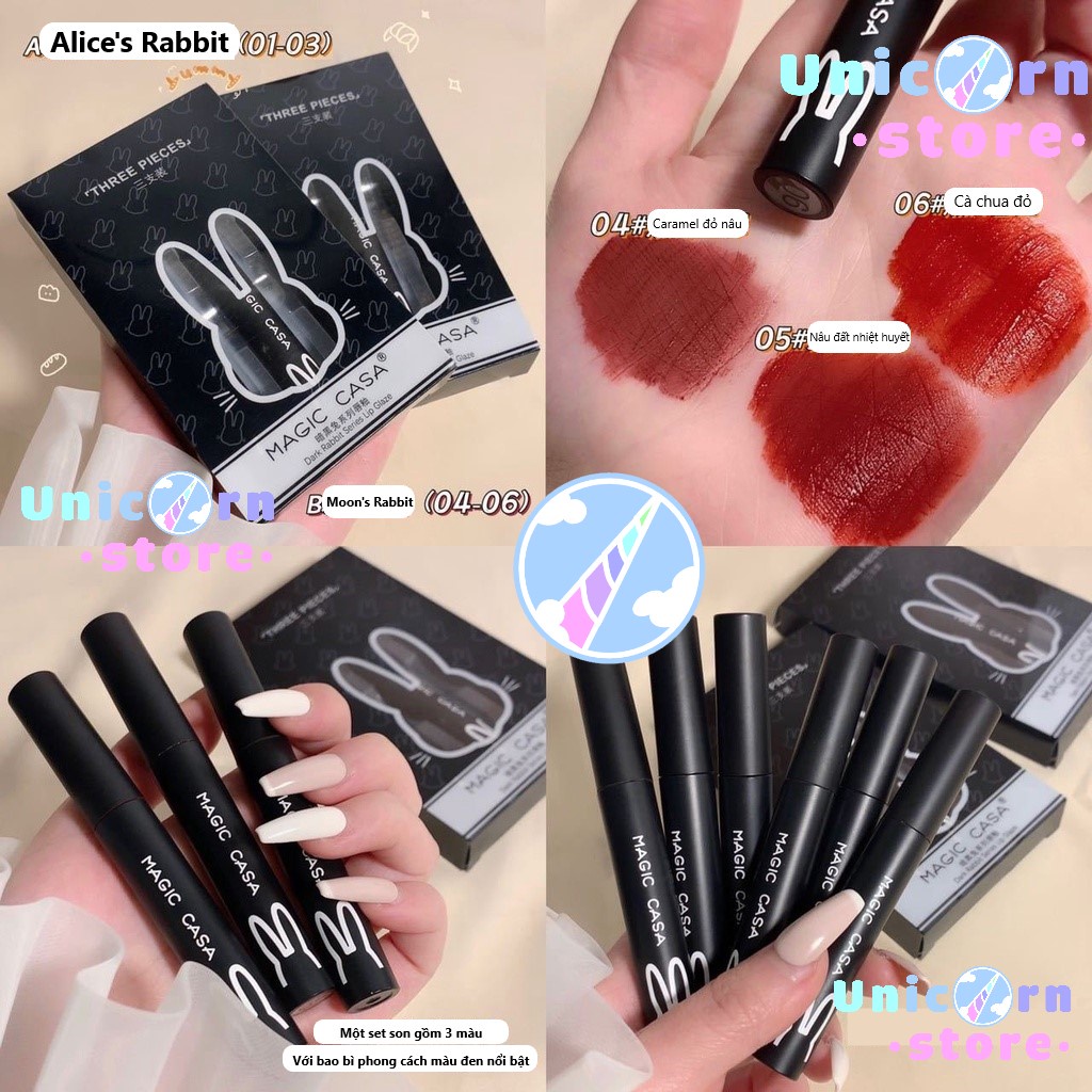 Set 3 Son Môi Thỏ Đen Magic Casa Dark Rabbit Series Lip Glaze