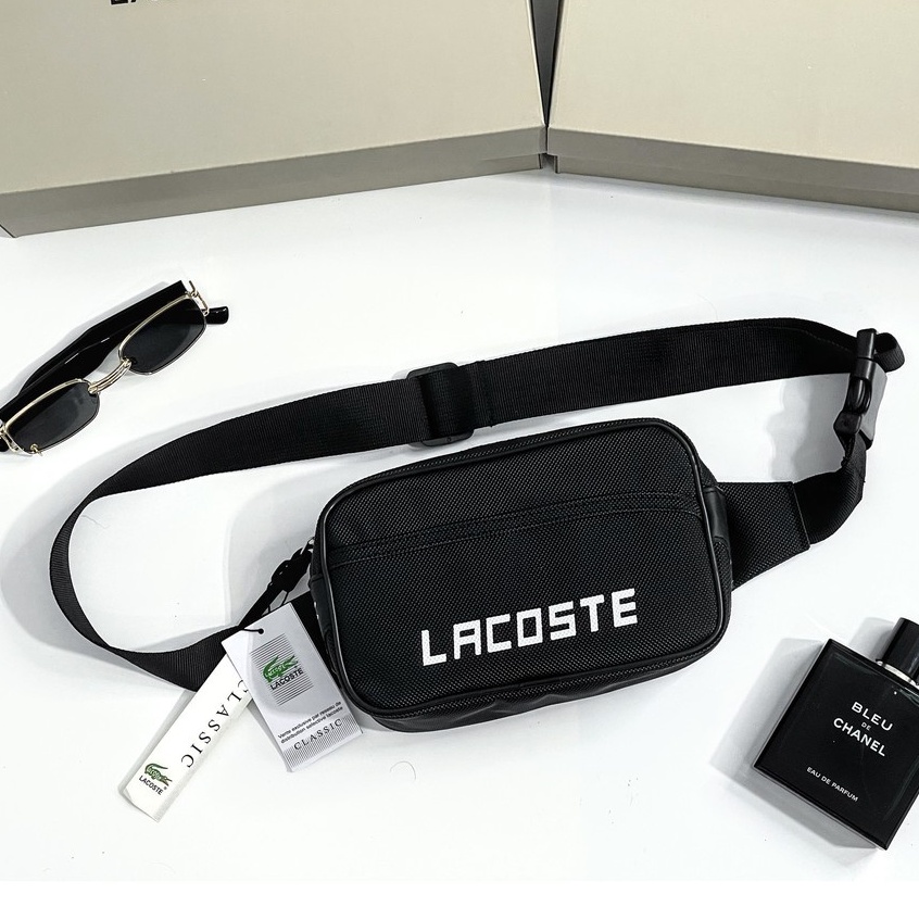 TÚI BAO TỬ LACOSTE CHẤT VẢI VÂN DA SI HÀN QUỐC CAO CẤP, TÚI THỜI TRANG LA1A21 MÀU ĐEN