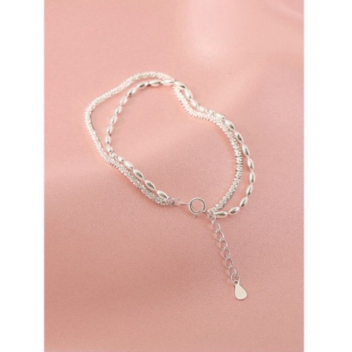 Lắc tay bạc nữ S925 - Vòng tay nữ bạc Ý 2 lớp Double Bracelet cá tính, sang trọng Vườn Trang Sức VTS VT09