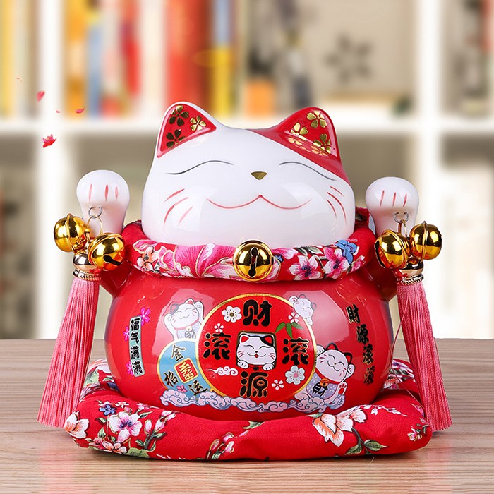 Mèo thần tài 14cm Tấn Tài Tấn Lộc gốm sứ cao cấp - Mèo may mắn chiêu tài