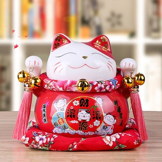 Mèo thần tài 14cm Tấn Tài Tấn Lộc gốm sứ cao cấp - Mèo may mắn chiêu tài