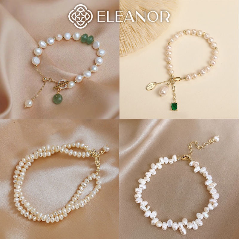 Vòng tay nữ ngọc trai nhân tạo Eleanor Accessories đính đá xanh phụ kiện trang sức đẹp sang chảnh