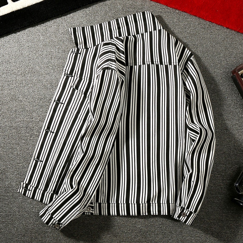 Áo Khoác Denim Kẻ Sọc Nhiều Màu Sắc Phong Cách Hàn Quốc Cho Nam Giới