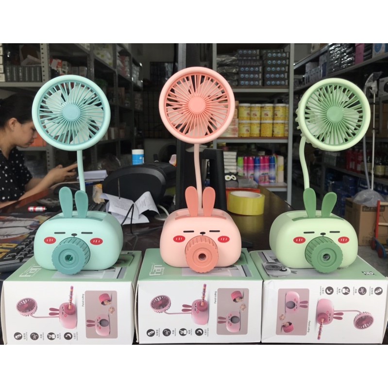 Quạt tích điện mini hình thú + Có gọt bút chì + Có đèn siêu cute - Công suất 400mAh- kèm cap sạc