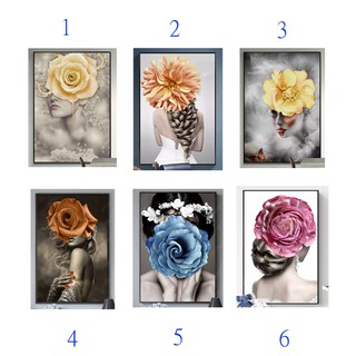 Tranh treo tường tự chọn HD Cô gái đội hoa nghệ thuật hiện đại HVIP 601 KT 40 x 60 cm