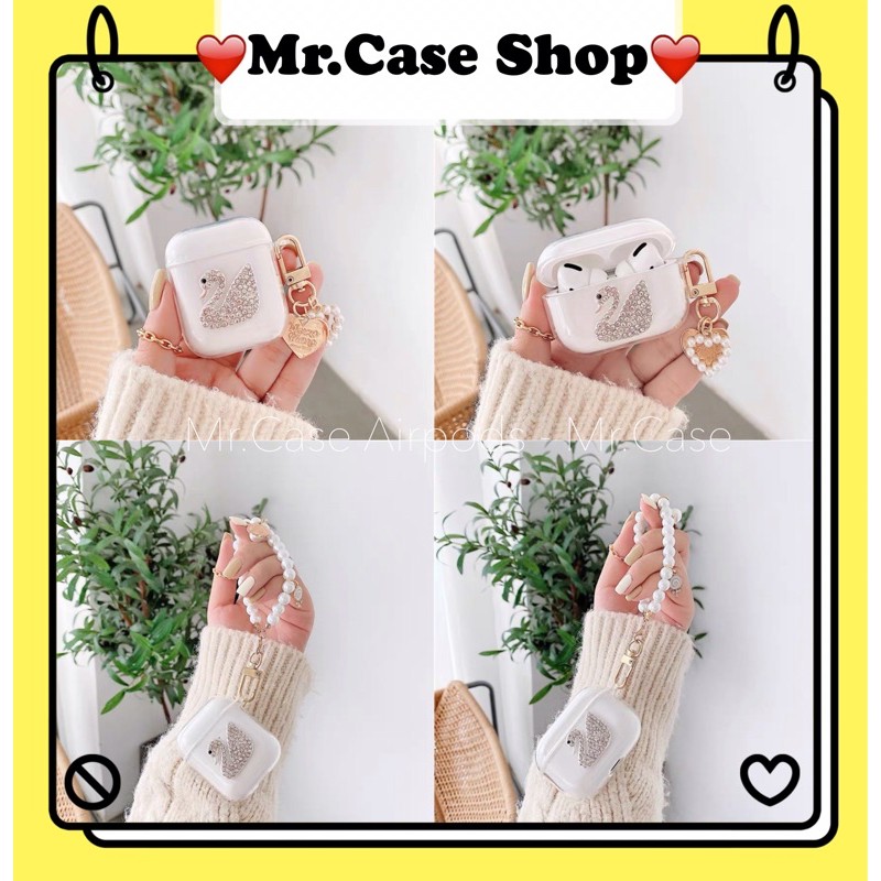 Case Airpods 1/2 /Pro Vỏ Ốp Tai Nghe Hình Thiên Nga Trong Dẻo  kèm Móc Xinh  - Mr.Case AirPods