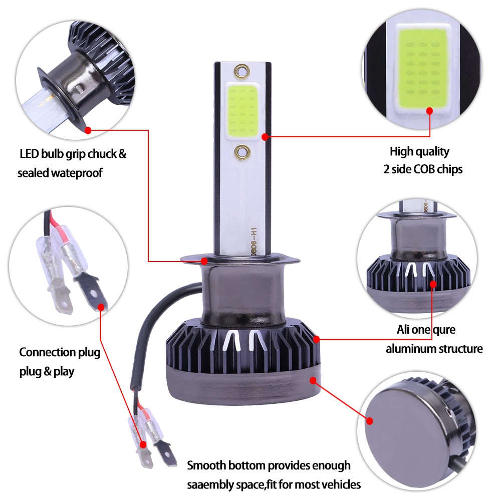 Đèn Pha H1 9005 9006 H7 H8 / H9 / H11 3000k Mini 110w Led Cho Xe Hơi