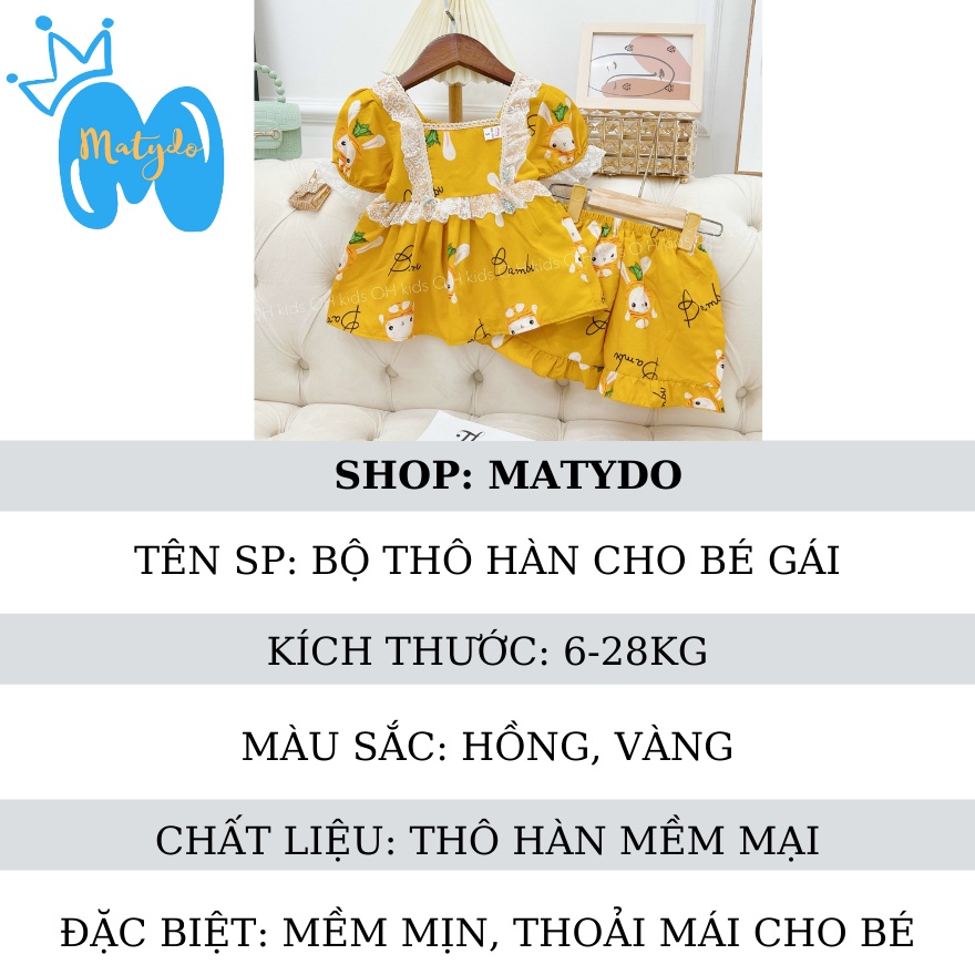 Quần áo bé gái đồ tole bộ thô hàn cho bé gái MATYDO mềm mịn cánh tiên mặc cực mát cho mùa hè