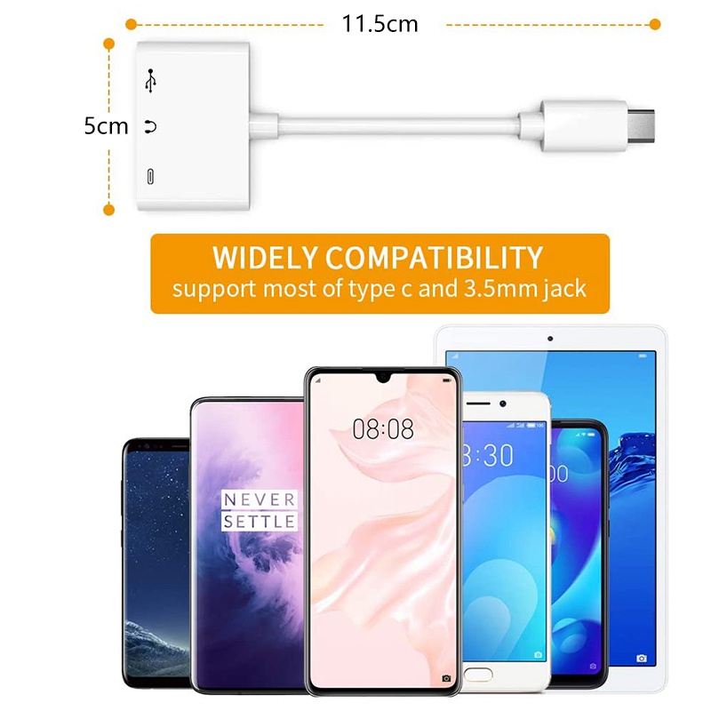 Đầu Đọc Thẻ Otg 3 Trong 1 Chuyển Đổi Cổng Usb Type C Sang Cổng 3.5mm