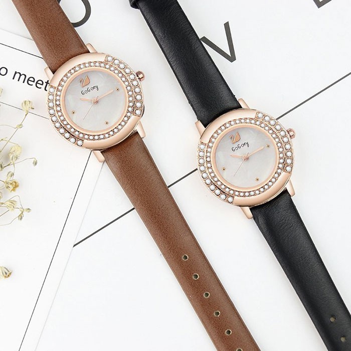 Đồng Hồ Nữ GOGOEY 291 Viền Đá Cao Cấp Chống Nước 3ATM Dây Da Trẻ Trung | BigBuy360 - bigbuy360.vn