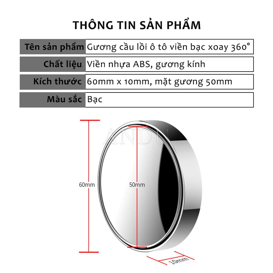 Gương Cầu Lồi Chiếu Hậu Ôto, Có Viền Xoay 360 Xóa Điểm Mù Cao Cấp Tặng Keo Dán Kèm Theo