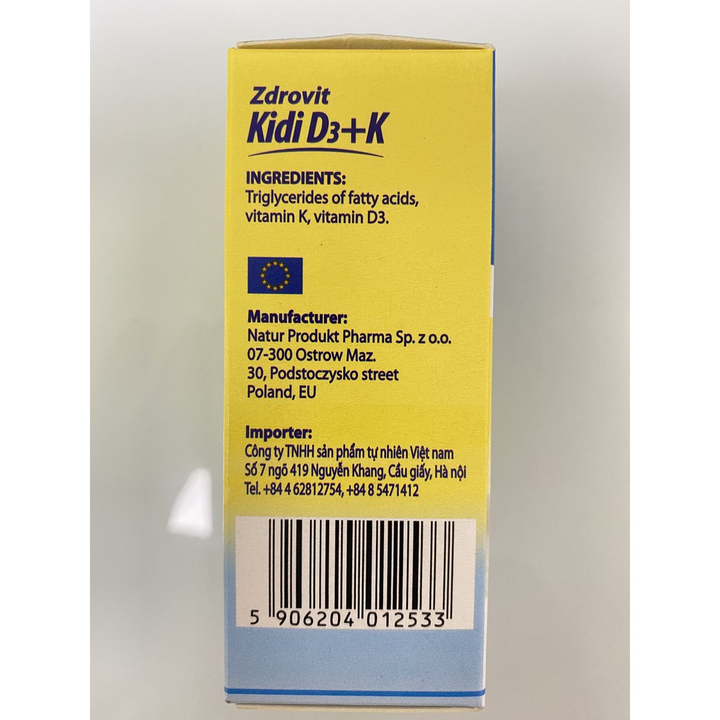 Kidi Liquid Drop D3+K.Bổ Sung D3K2 Cho Bé Từ Sơ Sinh.Chính Hãng Ba Lan.Date Mới