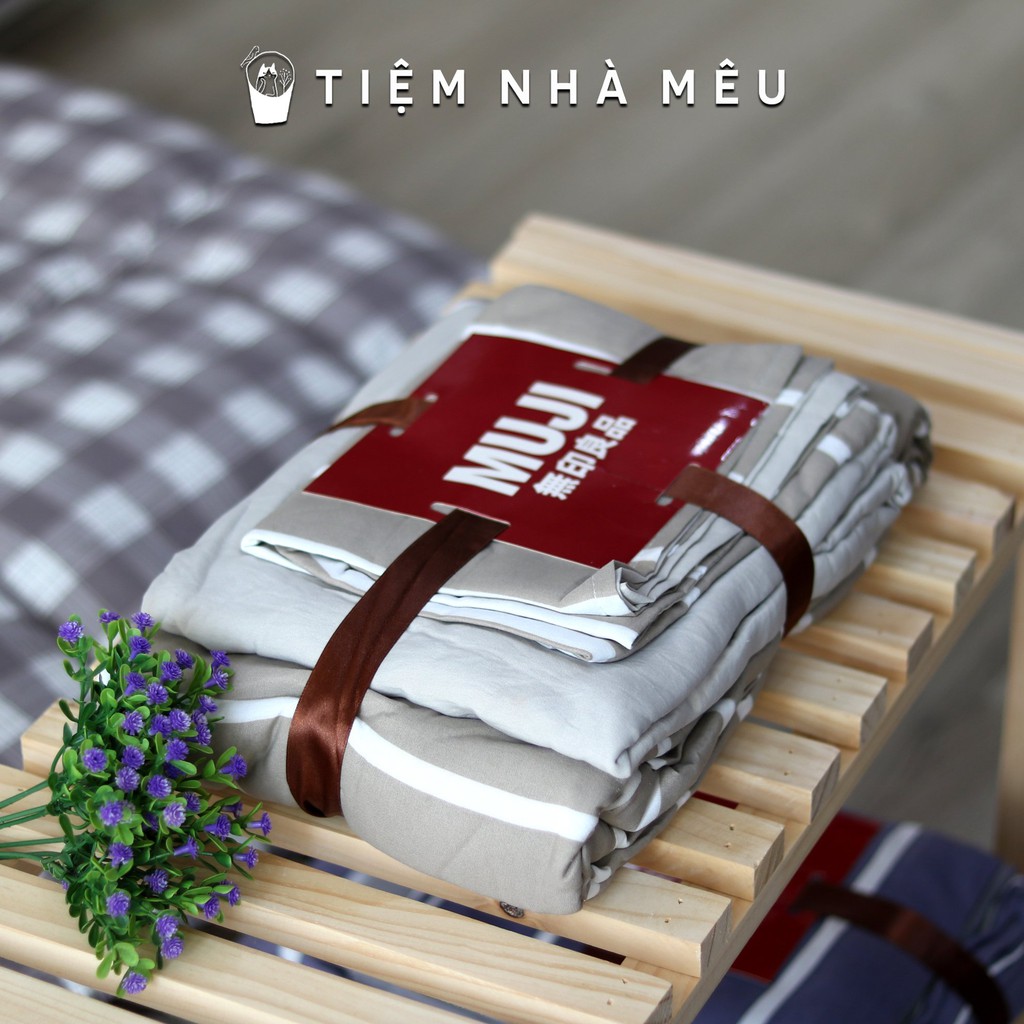 ( HÀNG ĐẸP-ẢNH THẬT) Set 4 Món Chăn Ga Gối Cotton Đũi - Linen Muji Basic Phong Cách Hàn Quốc ( vol 2 )