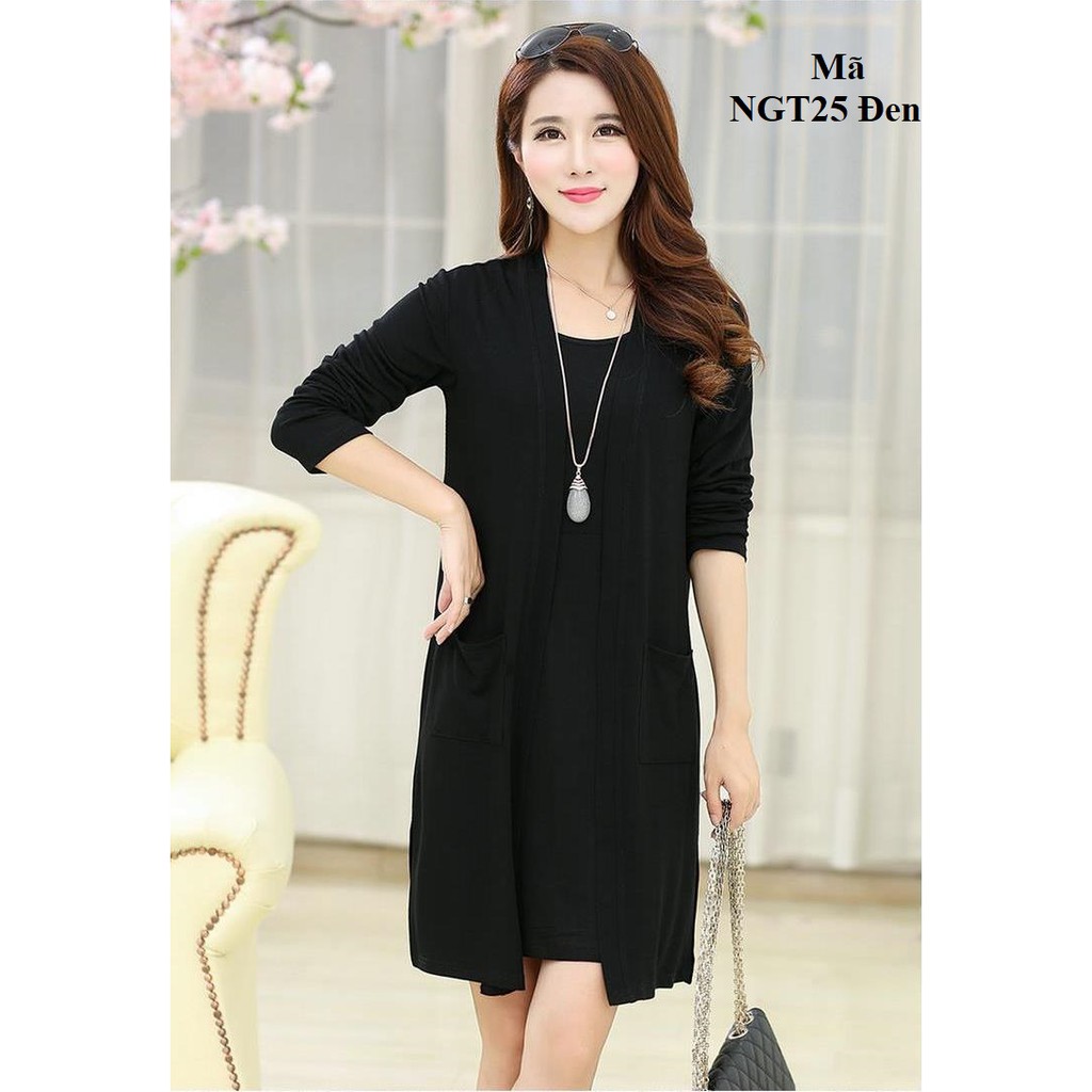 Váy, đầm 2 lớp cho người trung niên, người lớn tuổi NGT25, NGT25 Xanh, NGT25 Đen