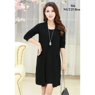 Váy, đầm 2 lớp cho người trung niên, người lớn tuổi NGT25, NGT25 Xanh, NGT25 Đen