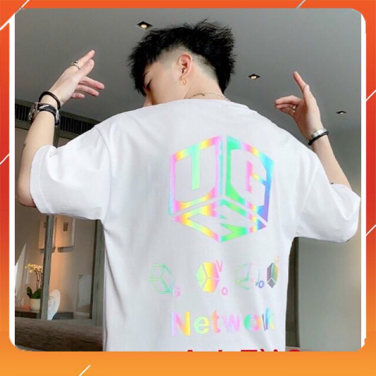 Áo thun tay lỡ phản quang phông Unisex nam nữ chất Premium Cotton oversize đến 75kg form rộng co dãn 4 chiều Network A09