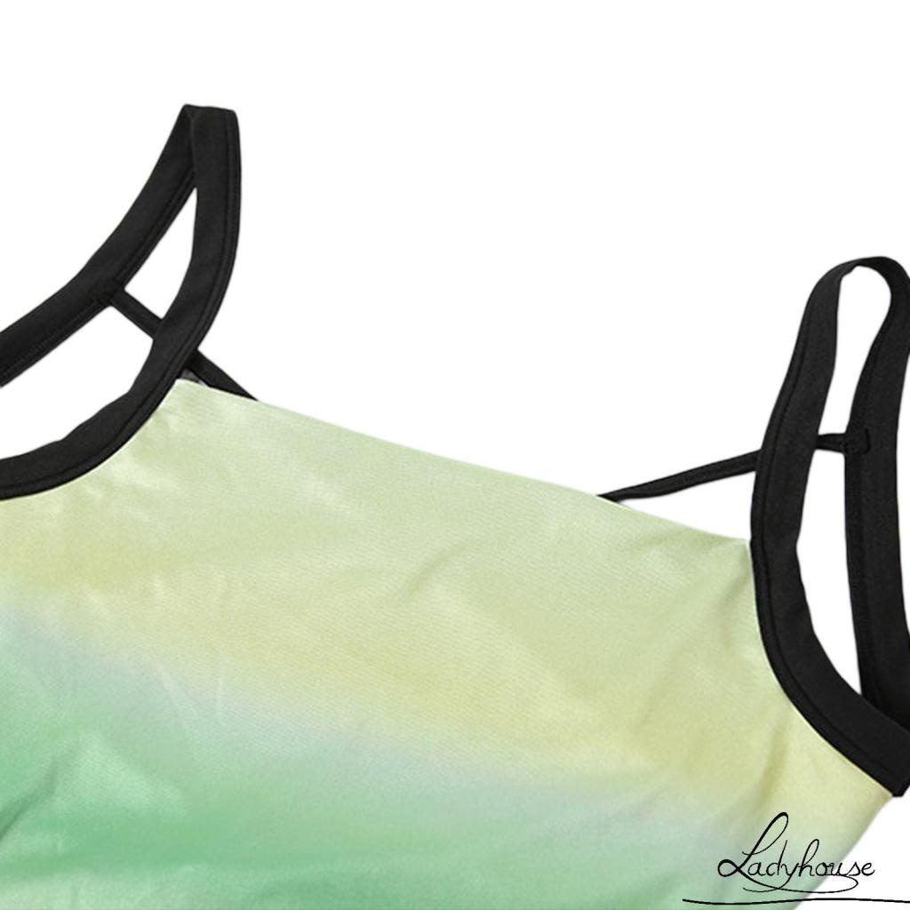 Đầm Midi Không Tay Hai Dây Chéo Lưng Màu Gradient Dành Cho Nữ