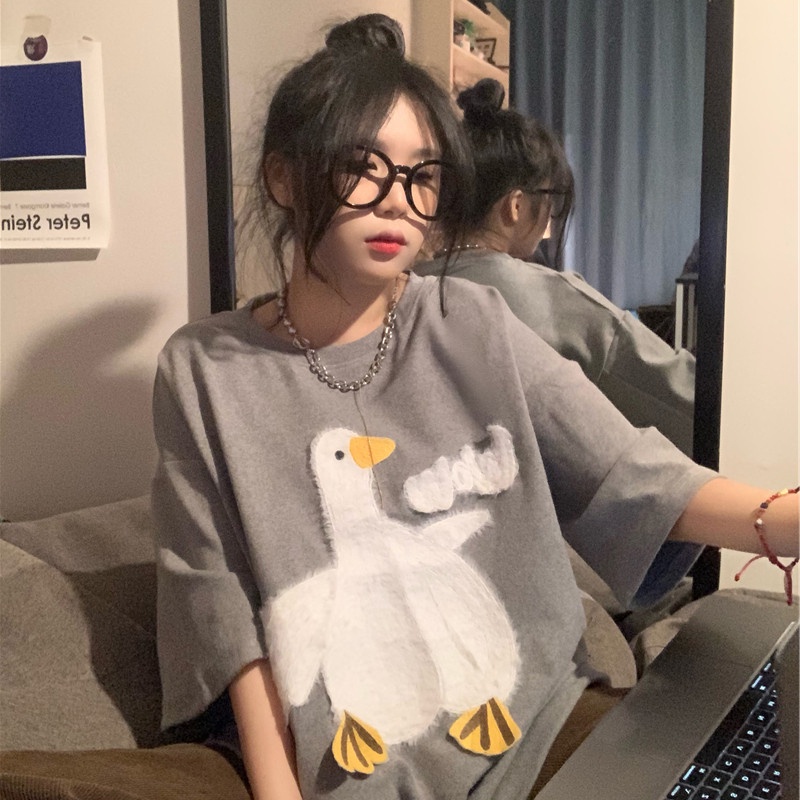 Áo Thun Tay Ngắn Dáng Rộng In Họa Tiết Hoạt Hình Thời Trang Cho Nữ