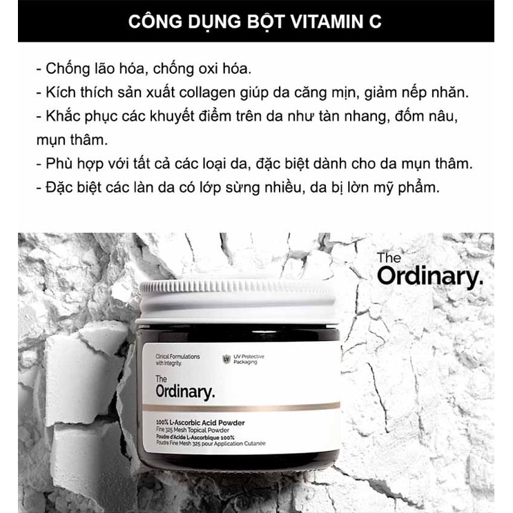 Bột Vitamin C Sáng Da, Mờ Thâm The OrdinaryThe Ordinary 100% L Ascorbic Acid Powder 20gr